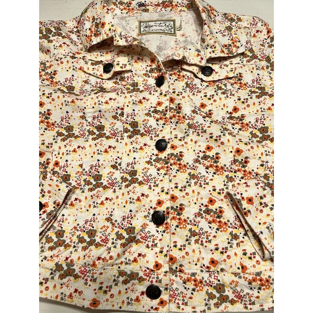 Aventura Womens M‎ Organic Cotton Fall Floral Trucker Jacket Orange Brown